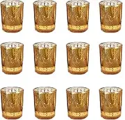 JQWIN Votive Candle Holders Set of 12, Glass Candle Holder Can be Used in Many Kinds of Anniversaries, Home Decor or Weddings. (Gold)