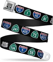 [Buckle-Down] Seatbelt Belt - California Highway Signs Black - 1.0" Wide - 20-36 Inches in Length
