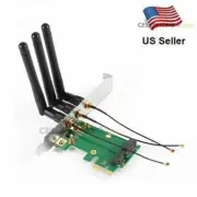 Mini PCI-E Express to PCI-E Wireless Adapter With 3 Antenna WiFi