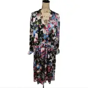 Anne Klein Floral V-Neck Long Sleeve Elastic Waist Maxi Dress Plus Size 3X New