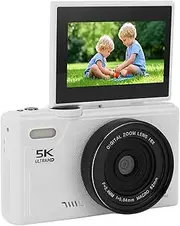 5K Digital Camera for Photography, 75MP 18X Digital Zoom Autofocus, 3Inch 180°Flip ScreenVlogging Cameras, HD Compact Camera, for Travel Photography (White)