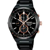 在飛比找PChome24h購物優惠-SEIKO精工 SPIRIT 太陽能兩地時間計時腕錶-鍍黑/