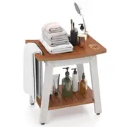 Costway Waterproof Shower Bench Seat w/Shower Head & Soap Holder/Handle & Storage Shelf Bath Stool Tub Chair Brown