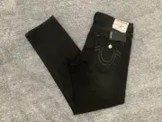 True Religion Jeans Geno Big T Flap Men's 36x31 Slim Fit Coal Rare Purple Stitch