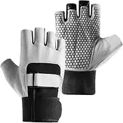 Mipcase 1 Pair Half Finger Dumbbell Gloves for Weightlifting and Sports Slip Breathable Comfortable Fitness Gloves Grey for Men and Women