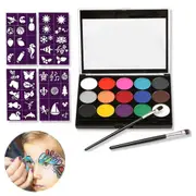 Face Paint Kit,15 Color Face Painting Palette+2 Brushes 32 Stencils