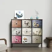 [Levede] Chest of 9 Drawers, Vintage Tallboy Storage Cabinet, Fabric Tower Dresser Organizer, Clothes Toys Storage Unit, Home Furniture for Bedroom, Living Room, Hallway, Office (Brown Top)