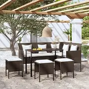 5 Piece L-Shaped Couch Sofa Set with Cushions Poly Rattan Brown,Comfortable Outdoor Lounge Sofa Set in Rattan with Padded Cushions for Garden, Patio, and More