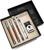 Monteverde Ritma 3+2 Piece Gift Set, Walnut - Includes Fine Nib Fountain Pen, Rollerball, Ballpoint, 30ml Ink & Refill - Elegant Writing Set for Professionals & Collectors