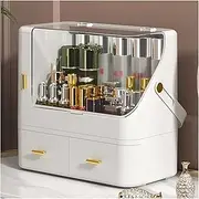 Skincares Display Case,Multi-Function Make Up Case Dustproof Cosmetic Storage Box,Makeup Organiser Storage Drawers,Cosmetic Skincare Organiser for Dresser & Bathroom (Color : White)