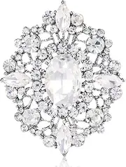 [LAXPICOL] Vintage Clear Austrian Crystal Brooch Pin For Women Girls Elegant Wedding Bridal Broach Pin 1.69'*1.39'