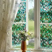 Neukids Stained Glass Window Film, Static Adhesive Privacy Film Decorative Window Film Self Adhesive, Pines Cobblestones Glass Sticker Bedroom Living Room Kitchen Bathroom Double Sided 30x300cm