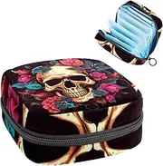 Period Bag,Sanitary Napkin Storage Bag,Flower Halloween Mexican Skull,Tampon Bag for Purse