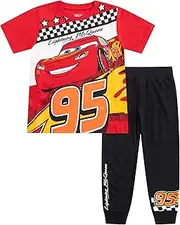 Disney Cars Lightning McQueen Boys Short Sleeve T-Shirt and Pants 2 Piece Set for Toddlers to Big Kids