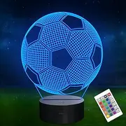 [FULLOSUN] Soccer Kids Night Light, 3D Football Optical Illusion Lamp Timer & Remote Control with 16 Color Changing Great Bedroom Decoration for Sports Fan Toddler Men Friends