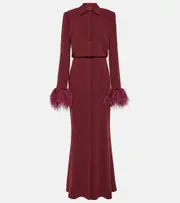[Roland Mouret] Roland Mouret Feather-trimmed crêpe satin shirt dress AU 6 red