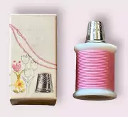 Avon Sewing Notions Silver Thimble Top Sweet Honesty Cologne White Milk Glass