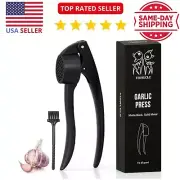 Garlic Press with Cleaning Tool (New In Box), Heavy Duty, Black