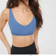 New OFFLINE BY AERIE Goals RIBBED PLUNGE SPORTS BRA Marbled Blue