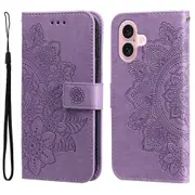 For iPhone 16 Case, PU Leather Mandala Cover, Light Purple