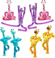 SUKIPIN Telescopic Suction Cup Giraffe Toy, 8 Pack Sucker Pop Tube Giraffe, Giraffe Pop Tube Sensory Toy, Animals Pop Tubes for Kids Party Favors, Stocking Stuffers (8 Pack)