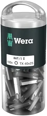 Wera 05072447001 DIY T15 x 25mm Torx Insert Bit, 100 Piece