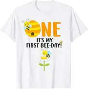 [X.Style] It's My First Bee Day 1 Year Old Birthday Bee Toddler Baby ds671 T-Shirt (S) White