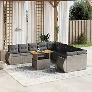 Garden Sofa Set Outdoor, Patio Furniture with Table, Wicker Chairs, Poly Rattan Piece Set for Porch, Balcony, Small Space