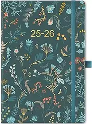 Academic Diary 2025-2026 - A5 Diary 2025-2026 Week to view, Diary runs from August 2025 to July 2026, Elegant Hardcover (Green), Elastic Pen Holder, Back Pocket, 21.3 x 14.7 x 1.6 cm