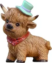 Cute Fat Highland Cow Figurine – Adorable Spring Farmhouse Decor Accent | Suitable for Home, Garden Decor | Charming Decorative Piece for Rustic Style and Seasonal Atmosphere