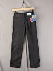 -00335 Dickies Boy's Flat Front Khaki Pants Slim Fit Straight Leg Black 10