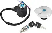 EXEGPLPVK Motorcycle Ignition Switch Lock with Keys Oil Fuel Gas Cap Tank Cover Black/Chrome Fit for Harley Sportster XL883 Roadster 1995-2003(Ignition Switch Lock)