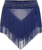 [Oyolan] Women Belly Dance Shorts Fringe Skirts Sparkly Sequin Hip Scarf Party Costume Samba Dancewear