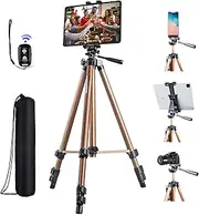 IPad Tripod Stand Universal Tablet Phone Mount Holder 53 inch Foldable Lightweight with Bluetooth Remote for iPad Pro 12.9 11 10.5,iPad Air Mini,Surface Tab,Galaxy Tab and 3.5 to 13.5in iPhone Tablet
