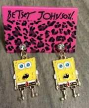 Betsy Johnson Dangling Enamel Sponge Bob Pierced Crystal Stud Earrings New Cute!