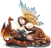 PTC 7.5 Inch Fairy with Red Dragon Statue Mythological Statue Figurine