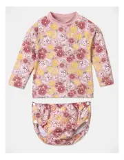 [Sprout] Flower Swim Rash Top and Swim Set in Blush