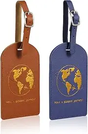 LUTER 2pcs Leather Luggage Tags, Practical PU Leather Luggage Tag Luggage Labels Tags with Adjustable Strap & Privacy Protection Cover for Luggage Suitcases Wedding Gift Travelling (brown, dark blue)