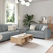 [vidaXL] Sofa Set 2-Piece - Light Grey Fabric with Cushions for Living Room or Office - Durable Polyester Upholstery - Sturdy Wooden/Metal Frame - Versatile Setup - Padded Seating Comfort