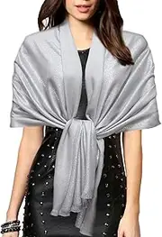 [Gragengs] Women's Sparkling Metallic Pashmina Shawls and Wraps Long Party Scarf Solid Color Two Tone