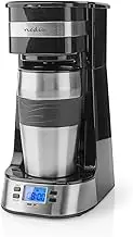 Ex-Pro Single Serve 1 Cup Coffee Maker Digital Machine and Double Wall Insulated Travel Mug, with Timer, Stainless Steel, 420ml