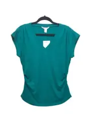 Athleta Outbound V Neck Tee Shirt Women’s M Ruched Cap Sleeve Green - NEW