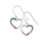 Silver Rainbow Crystal Pave Heart Earrings in Multi-colour