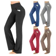 Women High Waist Casual Gym Yoga Long Pants Sports Wide Loose Bootleg Trousers A