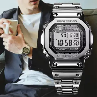 【CASIO 卡西歐】G-SHOCK 全金屬太陽能智慧藍牙電波錶-銀色(GMW-B5000D-1)