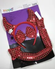 NWT Easy Devil COSTUME 3pc Set Bow Tie Horns Tail OS Imagin8 Women Halloween