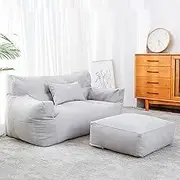 UYSOFRCV Bean Bag Chair Cover Lazy Sofas Cover w/Footstool (No Filler) Sofa Lazy Sack - Ultra Soft Bean Bags Chairs is Perfect for Reading, Watching Movies,Gray