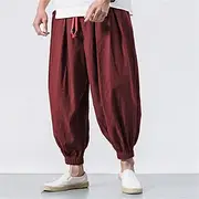 Men's Joggers Linen Pants Trousers Summer Pants Beach Pants Drawstring Elastic Waist Drop Crotch Plain Daily Gym Streetwear Casual Hip-Hop Loose Fit Black Whit