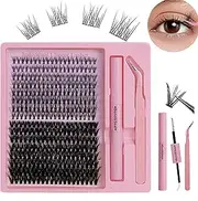 [FeBohao] DIY Eyelash Extension Kit - 168Pcs Cluster Lash Kit with 50D & 60D Lashes, PBT Fiber, Pink