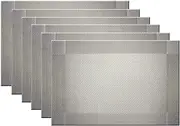 GoTCele Placemats Washable Easy to Clean Woven Vinyl Placemats for Kitchen Table Heat-resistand Table placemats Mats 12x18 inches Set of 6 (Grey)